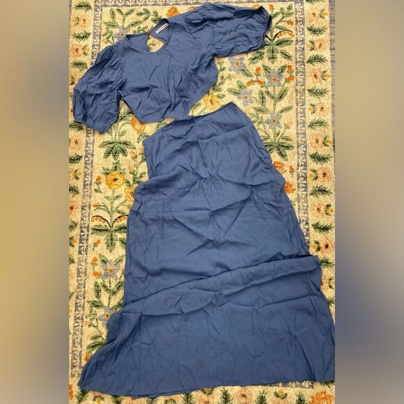 Reformation Tory Dress Size 8 Blue Puff Sleeve Prairie - Picture 4 of 9